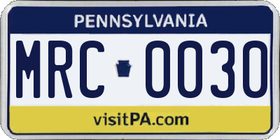 PA license plate MRC0030