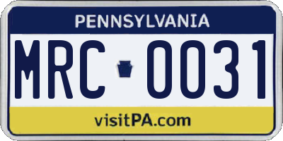 PA license plate MRC0031