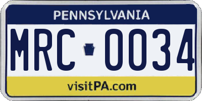 PA license plate MRC0034