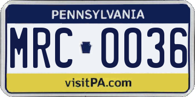 PA license plate MRC0036