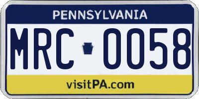 PA license plate MRC0058