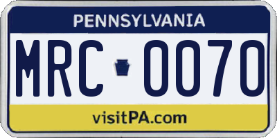 PA license plate MRC0070