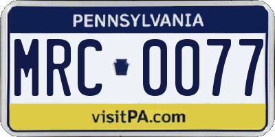 PA license plate MRC0077