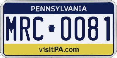 PA license plate MRC0081