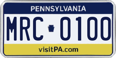 PA license plate MRC0100