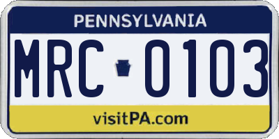 PA license plate MRC0103
