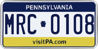 PA license plate MRC0108
