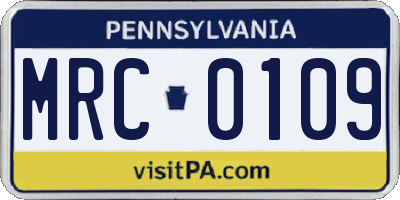 PA license plate MRC0109