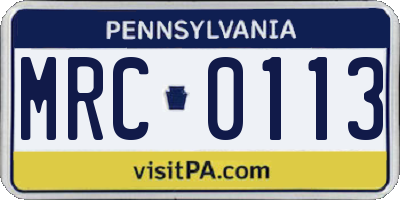 PA license plate MRC0113