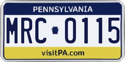 PA license plate MRC0115