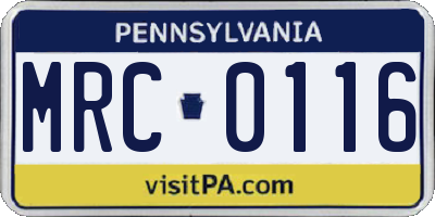 PA license plate MRC0116