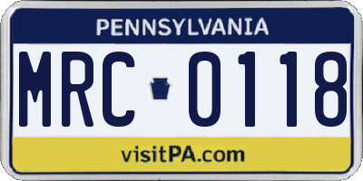PA license plate MRC0118