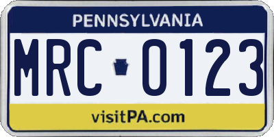 PA license plate MRC0123