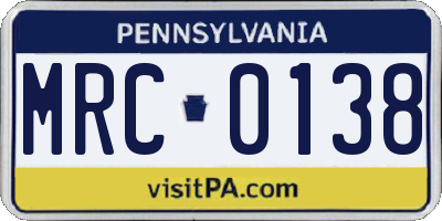 PA license plate MRC0138