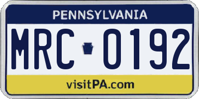 PA license plate MRC0192