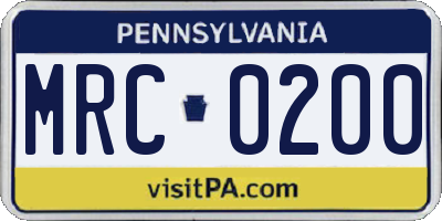 PA license plate MRC0200