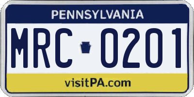 PA license plate MRC0201