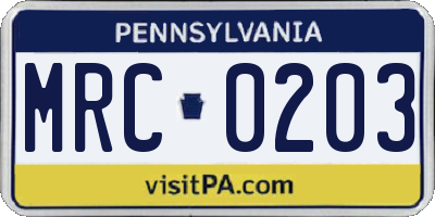 PA license plate MRC0203