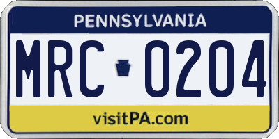 PA license plate MRC0204