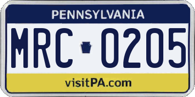 PA license plate MRC0205