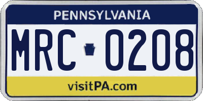 PA license plate MRC0208