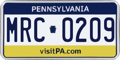 PA license plate MRC0209