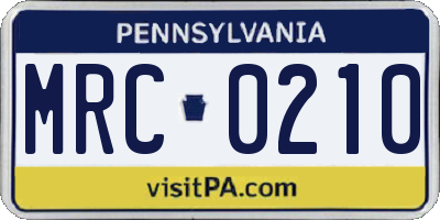 PA license plate MRC0210