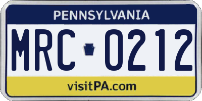 PA license plate MRC0212