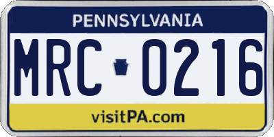 PA license plate MRC0216