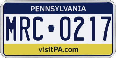 PA license plate MRC0217