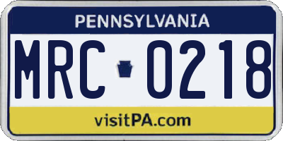 PA license plate MRC0218