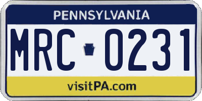 PA license plate MRC0231
