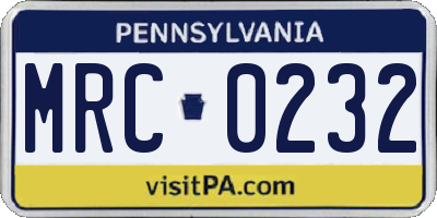 PA license plate MRC0232