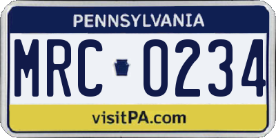 PA license plate MRC0234