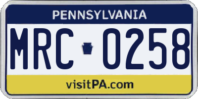 PA license plate MRC0258