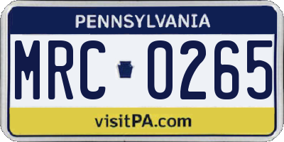 PA license plate MRC0265