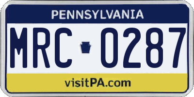 PA license plate MRC0287