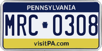 PA license plate MRC0308