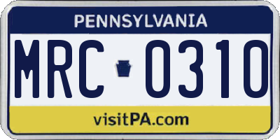 PA license plate MRC0310