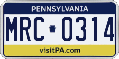 PA license plate MRC0314