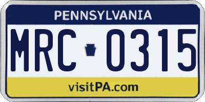 PA license plate MRC0315