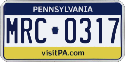 PA license plate MRC0317