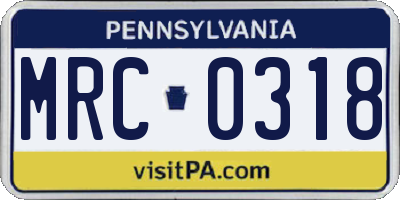 PA license plate MRC0318