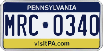 PA license plate MRC0340