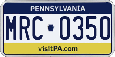 PA license plate MRC0350