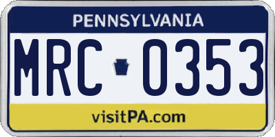 PA license plate MRC0353