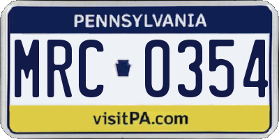 PA license plate MRC0354