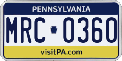PA license plate MRC0360
