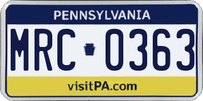 PA license plate MRC0363