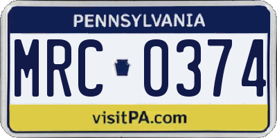 PA license plate MRC0374